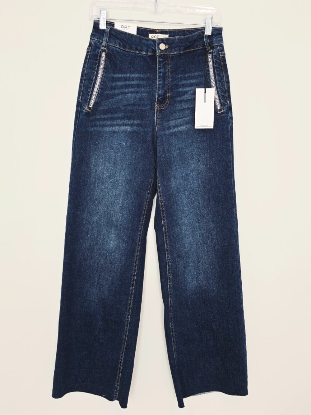 OAT New York Wide Leg Jeans 27 Medium Wash Embellished NWT